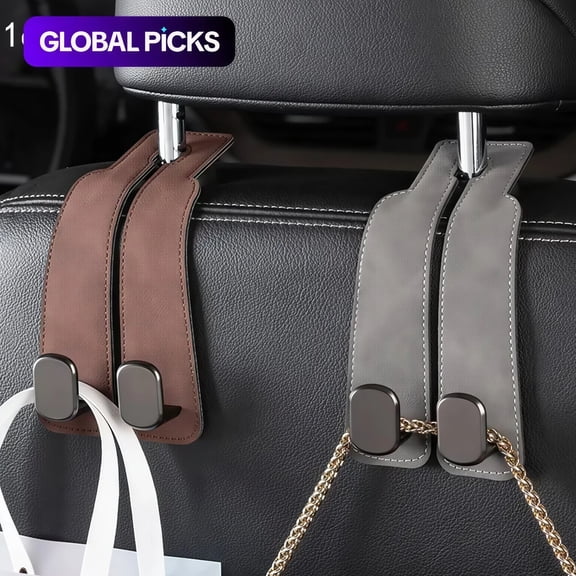 2 Pack Car Seat Headrest Hook, PU Leather Backseat Hook for Bags and Essentials, Durable Car Interior Storage Holder, Car Organizers and Storage