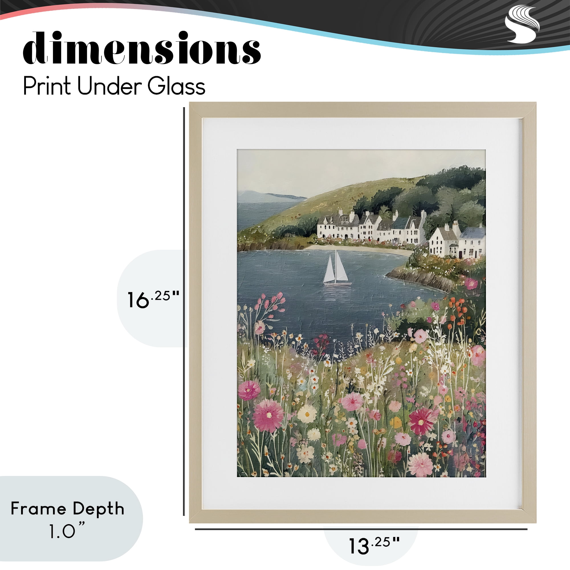 Stupell Industries Clifftop Meadow & Sailboat Birch Framed Print Under Glass, design by Riley B