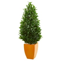Nearly Natural 57" Bay Leaf Artificial Topiary Tree in Orange Planter UV Resistant (Indoor/Outdoor)