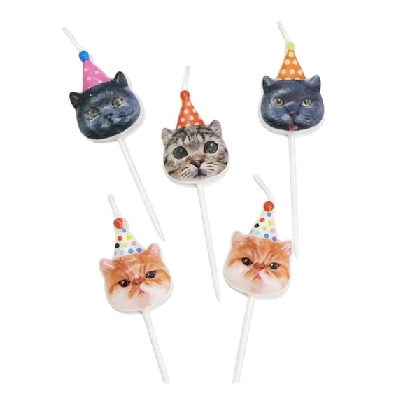 OADUKQ Cat Shaped Candles, 5 Piece Set Colorful Paraffin Wax Cake Candles, Birthday Party Cake Decoration