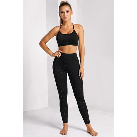 

GCKG Women s Black Printed Bra Leggings Set (US 4-6)S