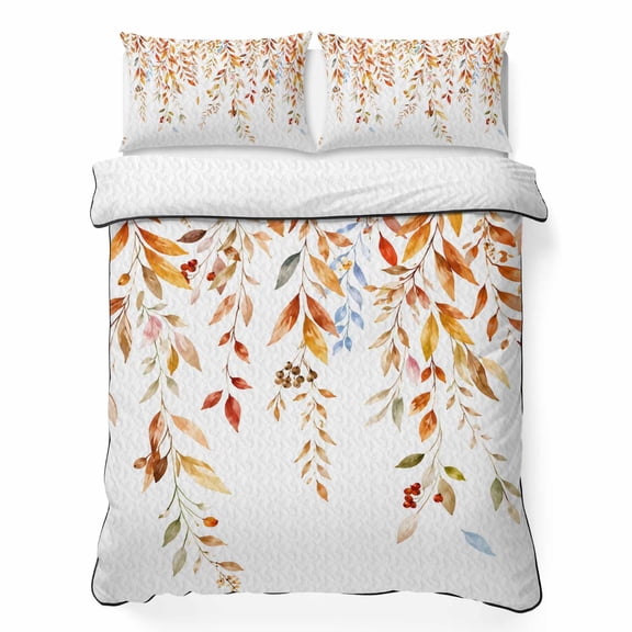 Quilts Twin XL Size Bedding Set, Rustic Leaves Lightweight Quilted Comforter, Vintage Farmhouse Weeping Leaf Botanical Soft Reversible Bedspread Coverlet with Pillow Covers for All Season, 68" x 98"