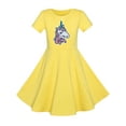 thumbnail image 1 of Robe Fille Coton Jaune Licorne Sequins Manches Courtes Décontractée 8 Ans, 1 of 6