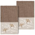thumbnail image 2 of Linum Home Textiles 2 Piece Texture/Embroidery Turkish Cotton Hand Towel, 16" x 30", Brown, 2 of 3