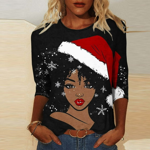 AGWOLF Ugly Christmas Graphic Sweathsirts for Women Lightweight 3/4 Sleeve Xmas Tops Crewneck Plus Size Holiday Pullover