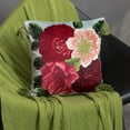 thumbnail image 4 of JWH Throw Pillow Cover Sage Tassels Red Peony Pink Floral Light Green 18x18Inches Farmhouse Bohemian Decor (No Insert), 4 of 9