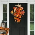 thumbnail image 2 of Fall Teardrop Swags Autumn Rustic Artificial Swags with Maple Leaves Pumpkin Berries Burlap Bow Teardrop Hanging Decoration for Front Door Fall Decoratingharlik, 2 of 6