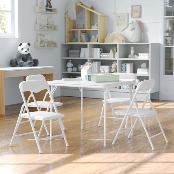 Flash Furniture Kids White 5 Piece Folding Table and Chair Set
