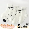 thumbnail image 2 of Girls Cotton Thin Mesh Crew Socks, Kids Floral Flower Cute Summer Socks, 5 Pairs, 3~12Years, 2 of 7
