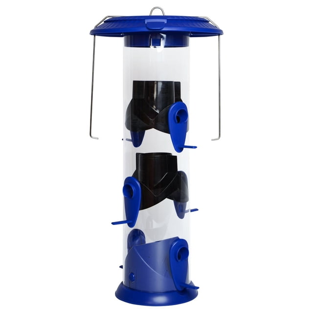 Comedero para pájaros Nature's Way WPFFB-19, tubo con tapa abatible, azul