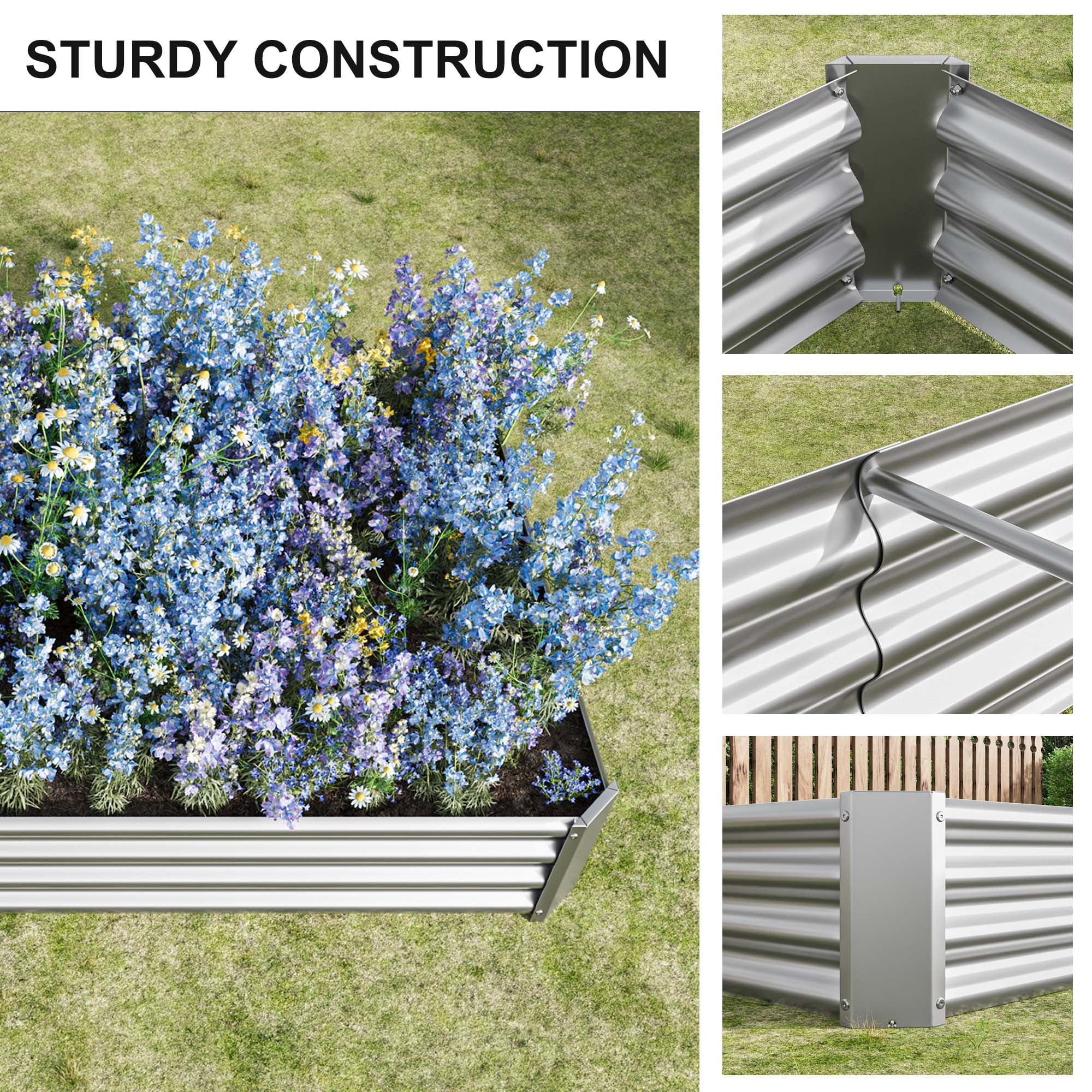 Aukfa Raised Garden Bed Kit - Garden Outdoor Planter Box for Vegetables - 7.6 ft x 3.7ft - Silver