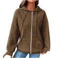 thumbnail image 2 of ALLLIST Womens Hoodies Long Sleeve Zip up Waffle Knit Sweatshirts Loose Brown Solid Comfortable Coat Ladies Hoodies, 2 of 6