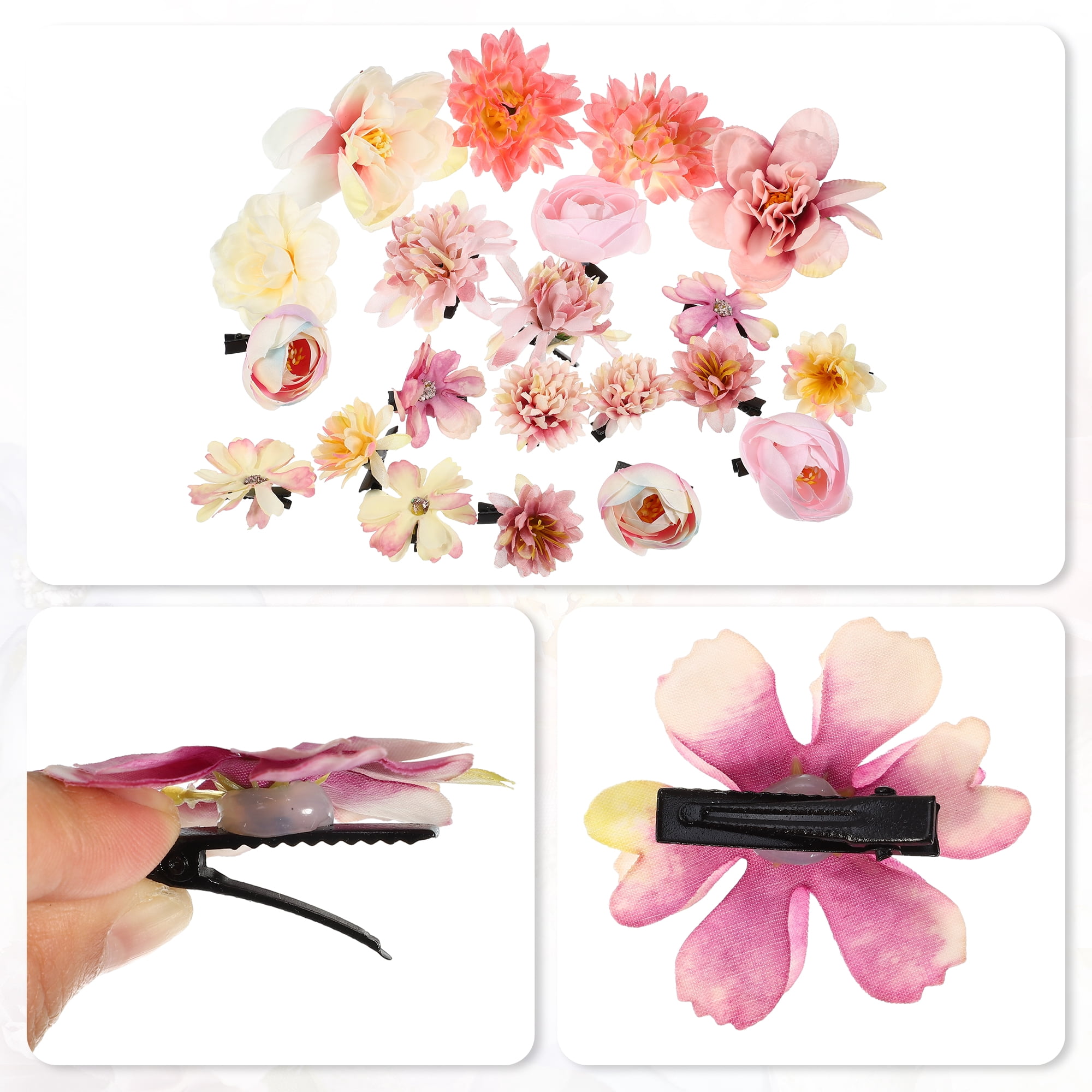 Unique Bargains 21Pcs Flower Hair Clips Flower Hair Barrettes Fake Flowers