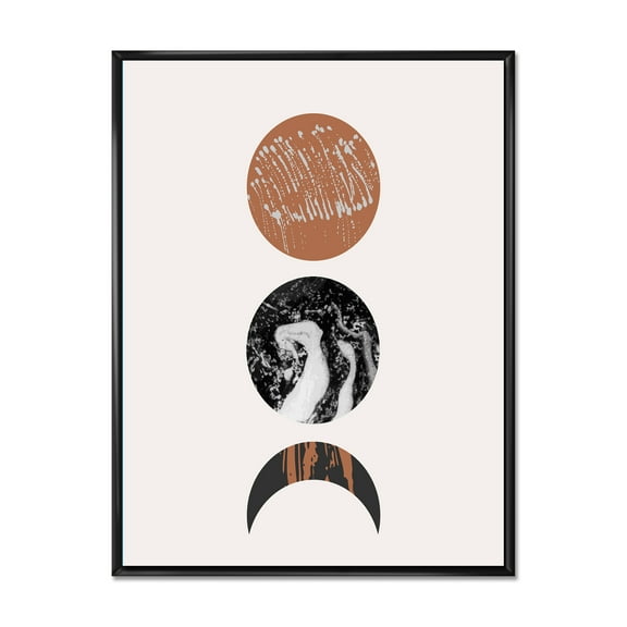 Designart 'Retro Shapes Abstract Moons and Suns' Modern Framed Canvas Wall Art Print