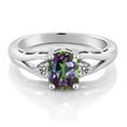 thumbnail image 2 of Gem Stone King 925 Sterling Silver Green Mystic Topaz and White Diamond 3 Stone Engagement Ring for Women | 1.37 Cttw | Oval 8X6MM | Round 2MM | Gemstone November Birthstone | Size 7, 2 of 4