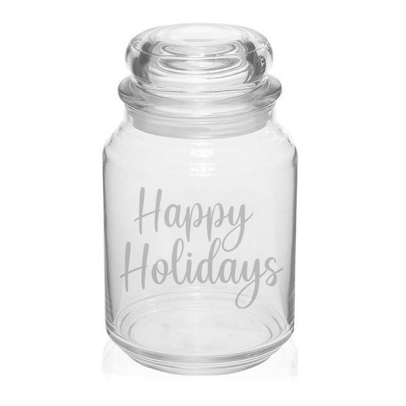 26 oz Glass Candy Jar Apothecary Storage Jar Gift Happy Holidays Christmas