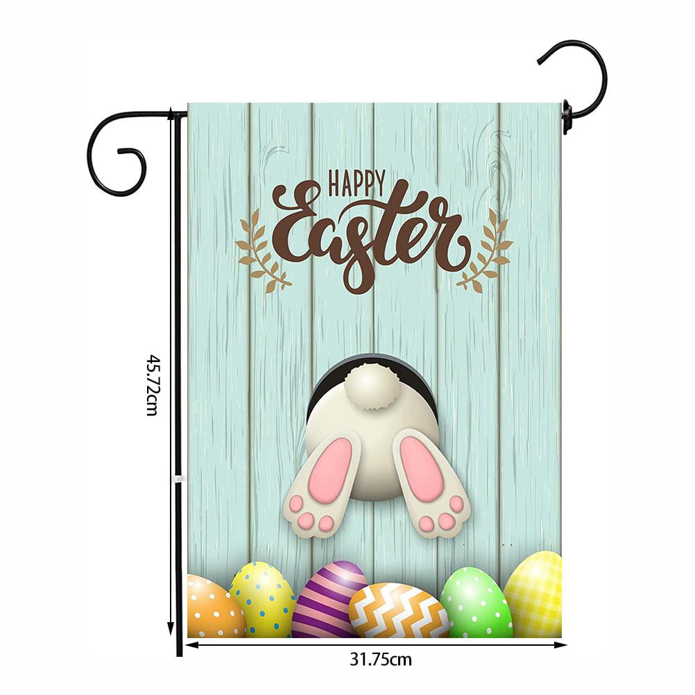 Bunny Tail House and Easter Eggs Yard Flag with Double Sided Easter Garden Flag Happy Spring Easter Eggs Decorations Flag Courtyard Outdoor Indoor Banner for Easter Party