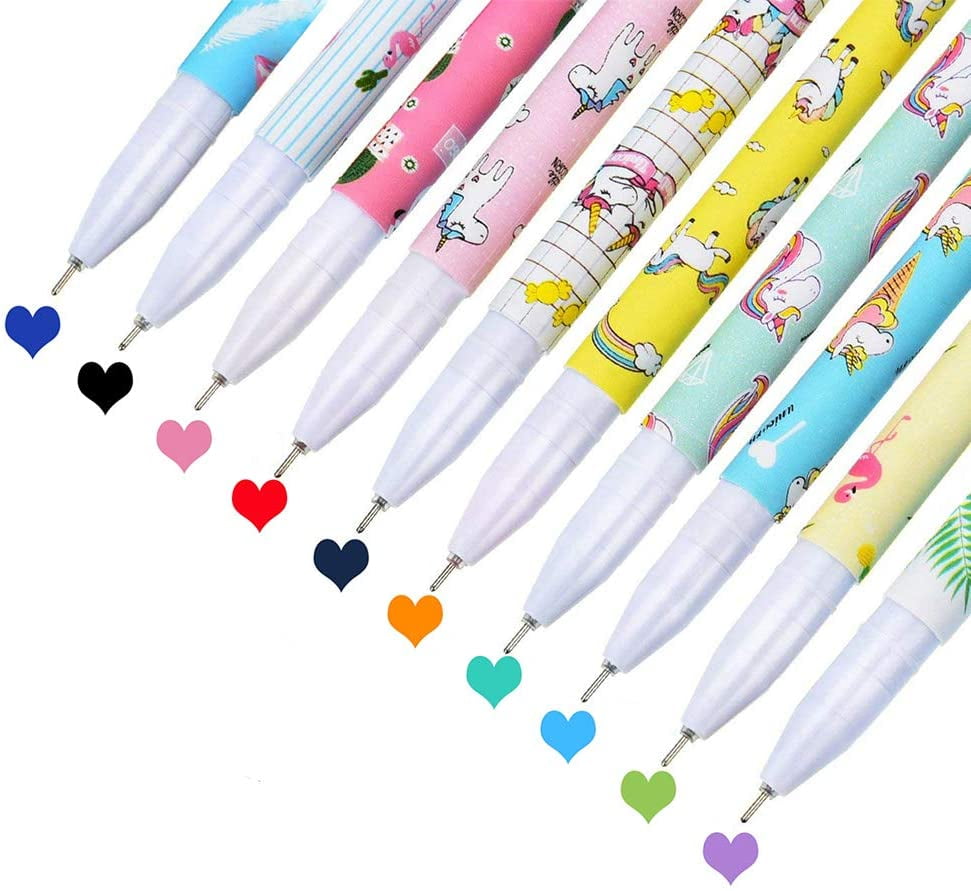 Kawaii Unicorn Flamingo Plush Ball Pendant Gel Ink Pen Office Kids Writing 0.5mm 