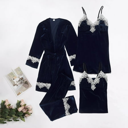 GZWYHT Silk Pajamas Clearance Robes for Women Nightgown Gold Velvet Pajamas Lace Nightdress Underwear Sleepwear Trousers Bath Robe Women S Sleepwear  Navy 4XL