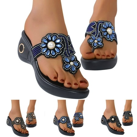 

Aayomet Wedge Sandals for Women Women Sandals New Pattern Fashion Summer Round Toe Wedge Comfortable Non Slip Large Shoes Blue 6.5
