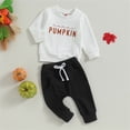 thumbnail image 2 of Infant Kids Two-Piece Outfit Long Sleeve Pumpkin Letter Print Sweatshirt With Solid Color Pants Infant Boy Outfits Kids Clothes Size 6-12 Months, 2 of 8