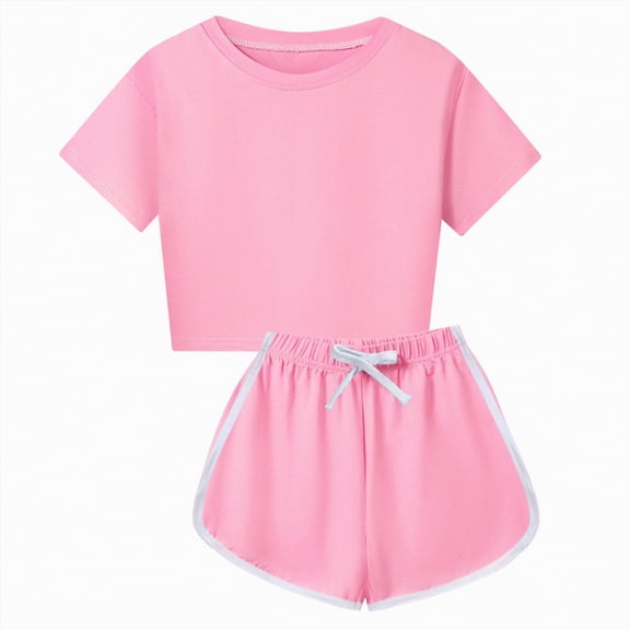 Linfrsh Toddler Summer Clothes Kid Toddler Girl Clothes Summer Short Sleeve Graphic Tee Shirt   Shorts Summer Outfits Set(Pink,11-12 Years)