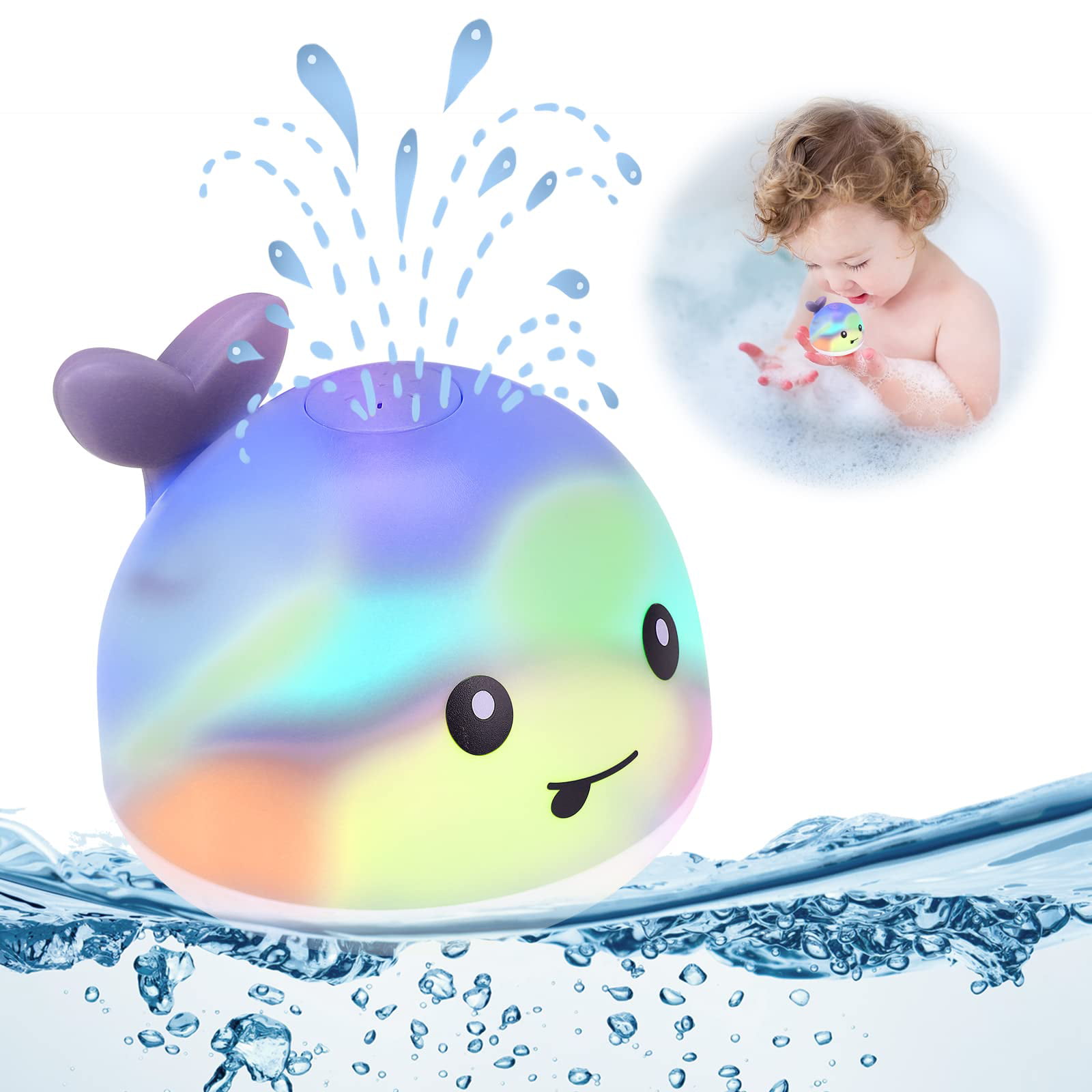 Water Whale Bath Toys, Sprinkler LED Light Up Toddlers 1-3 Bath Toy Age 2-4 Kids Baby Infant 6-12 Months Whale Bath Time Tub Floating Girl Squirt