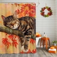 thumbnail image 2 of Shower Curtain 36"W x 78"L Autumn Thanksgiving Asleep Cat Maple Leaves Fabric Shower Curtains Set with Hooks Water Repellent Bathroom Curtains Machine Washable Bathroom Accessories, 2 of 6