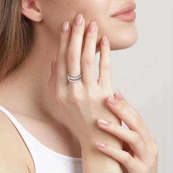 K-KED Double Row Half Eternity Ring Women Sterling Silver 2mm Moissanite Wedding Band