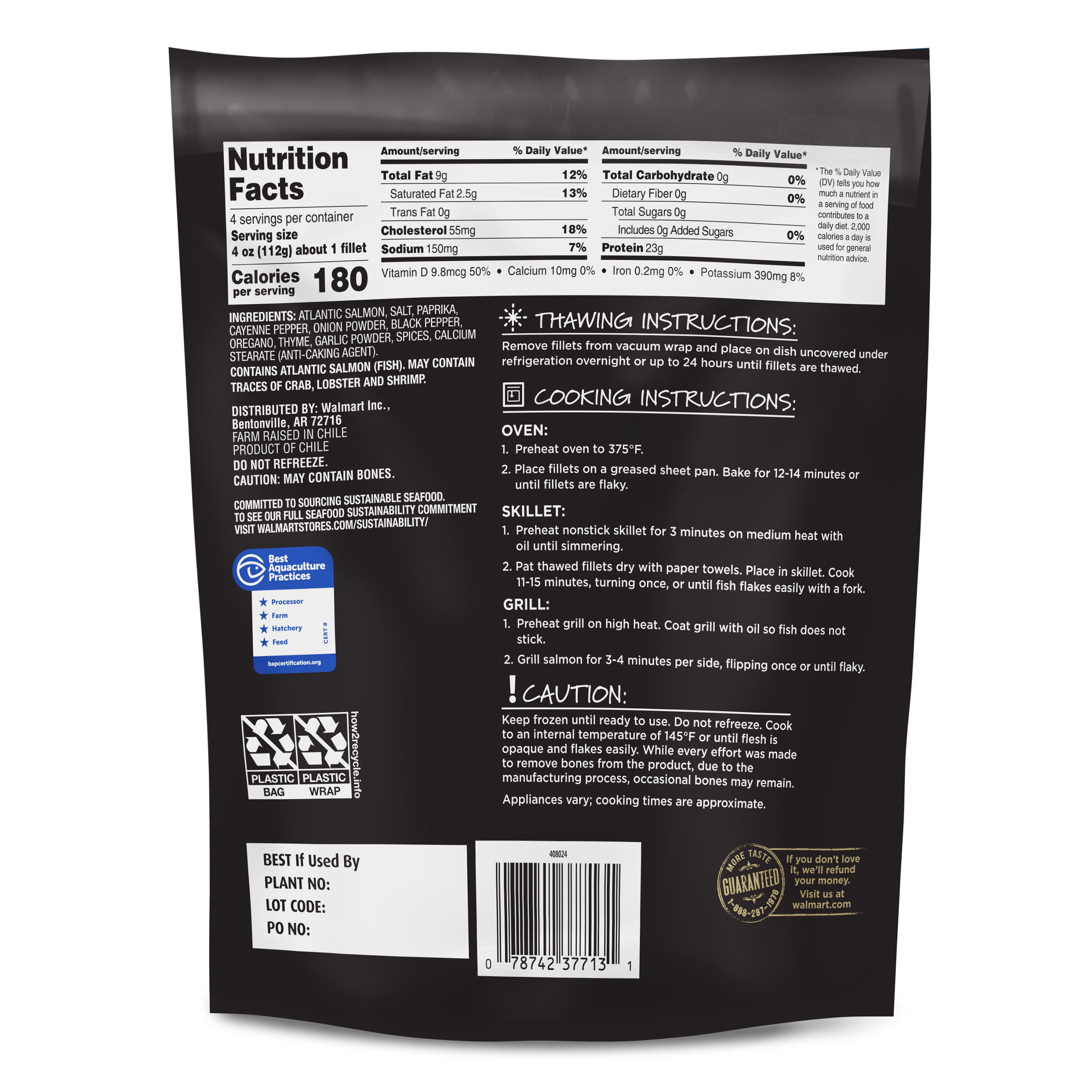 Sam's Choice Blackened Atlantic Salmon Fillets, 1 lb (Frozen)