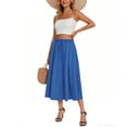 thumbnail image 4 of WTOBBY Women's Bohemian Solid Color Pocket Skirt Casual High Waist Maxi Skirt with Elastic Waist Drawstring Tiered Flowy Long Skirt for Summer Beach,Blue M, 4 of 4