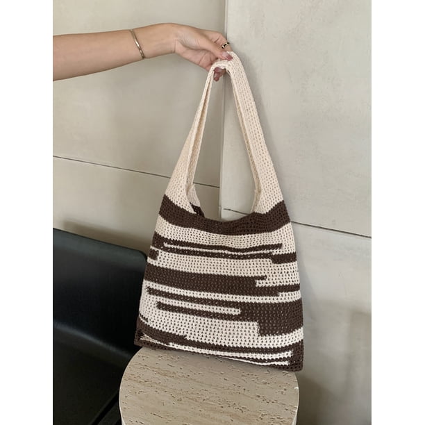 Zhuge Bolso de hombro tejido para mujer, bolso de mano tejido, bolso de mano tejido elegante para playa de verano, bolsos de hombro de 13,38 x 0,78 x 13,38 pulgadas (marrón)