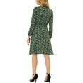 thumbnail image 3 of INSPIRE CHIC Robe Vintage à Fleurs pour Femme à Col Noué en Chiffon à Manches Longues avec Ceinture TP Vert, 3 of 7