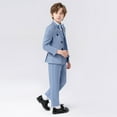 thumbnail image 3 of Boys Formal Dresswear Suit 6 PCS Gentlemen British Tuxedo Set its Blazer Dress Shirts Pants Vest Wedding Ring Bearer 2 Years, Blue, 3 of 7