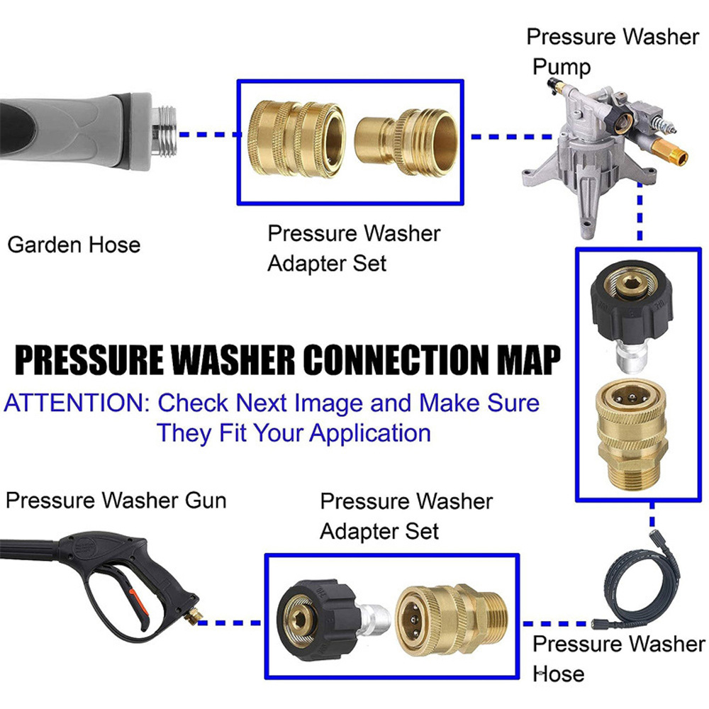 High pressure cleaning machine brass conversion connector M22-14 adapter 3/8 quick connect thread water gun interface