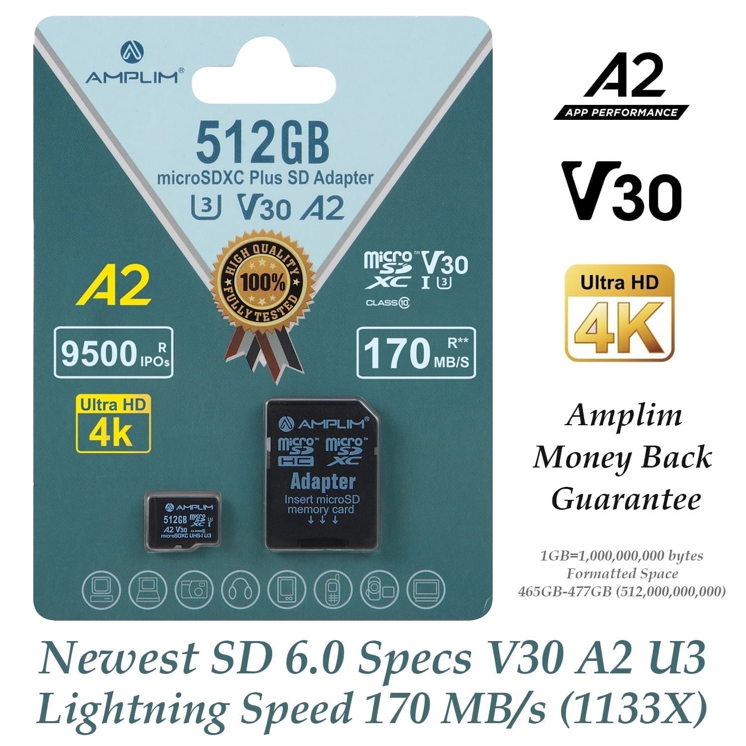 Amplim 512GB Micro SD Card - UHS-I Class 10, A2, U3 High-Speed Memory Card for Android Phone, Camera and 4K Video Recording