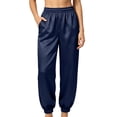 thumbnail image 2 of SOOMLON Satin Pants for Women Plus Size Elastic Waist Trousers Comfy Jogger with Pockets Casual Loungwear Clothes, 2 of 9
