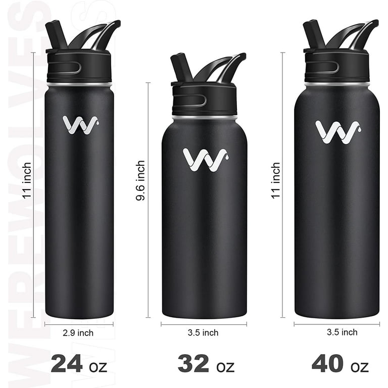 SkyWell 24oz Stainless Steel Water Bottle with 3 in 1 Lid, BPA-Free  Leak-Proof Wide Mouth Vacuum-Insulated Water Flask with Straw and Handle
