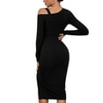 thumbnail image 2 of SWSMCLT Women's Long Sleeve High Split Bodycon Dress Sexy Drawstring Ruched Cold Shoulder Mini Dresses Black Small, 2 of 5