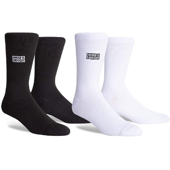 PKWY 2-Pack Unisex Basketball Team Enough is Enough Black & White Limited Edition Crew Socks Large Men's 6-12; Women's 8-12, Enough Is Enough