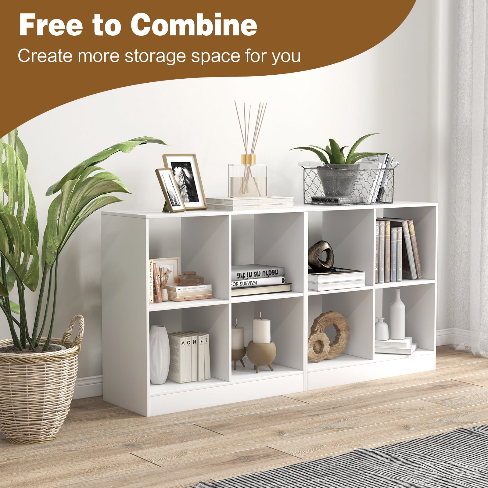 Giantex 4-Cube Bookcase, Freestanding Open Bookshelf, Storage Wooden Display Shelf, White