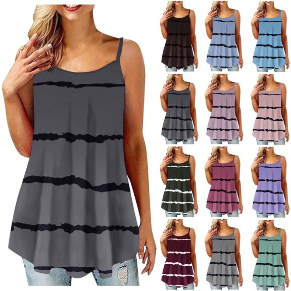Womens Plus Size Tops,Womens Blouses Clearance,Women's Fashion Printed Vest Sleeveless Blouse Rond-neck Suspenders Tops Shirt Best Sell