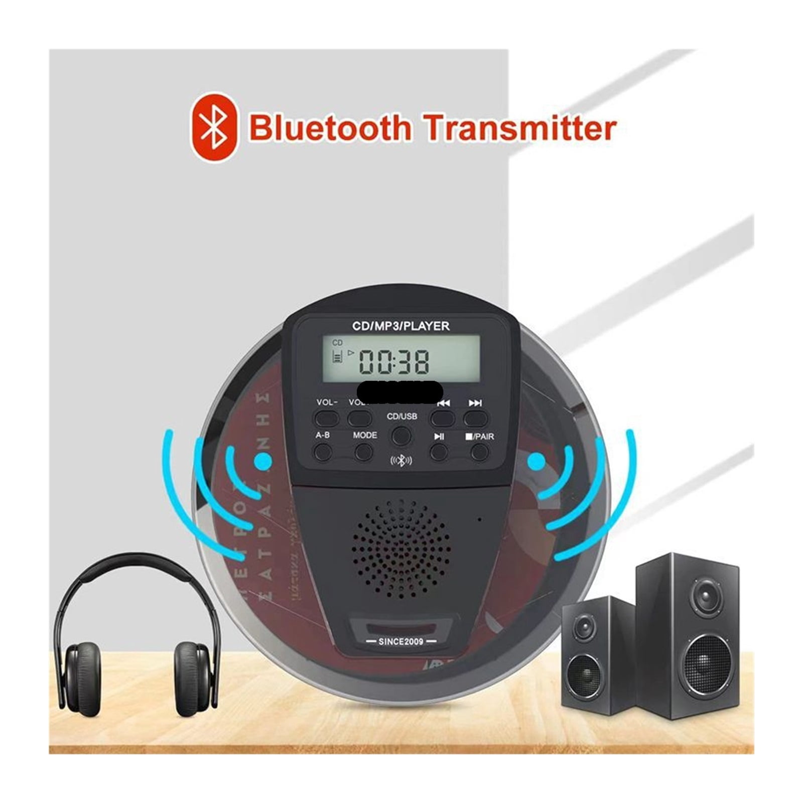 319 Portable CD Player Bluetooth Transmitter with USB Disc Support Compact Design for Travel