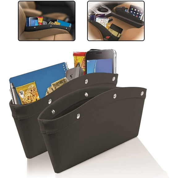 Trobo Car Seat Gap Filler, 2 In 1 Side Seat Space Organizer, Between Seat Crevice Storage Box, PU Leather Front Seat Console Gap Pocket Catch Caddy, Minimizes Distracted Driving, Universal Fit - Black