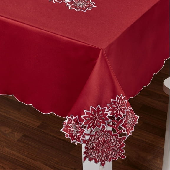 Snowflake Oblong Tablecloth Dark Red 70 x 84 Inches Oblong