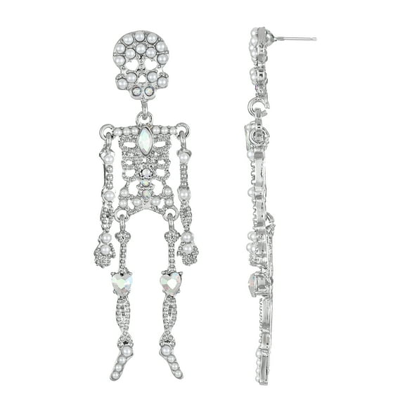 Way to Celebrate Halloween Silvertone Skeleton Earring, 1 Pair