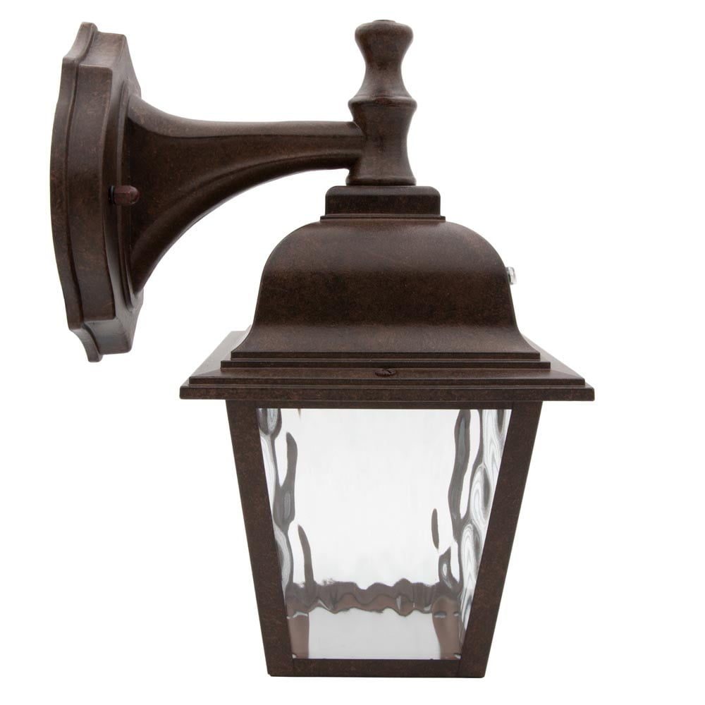 Maxxima LED Porch Lantern Outdoor Wall Light Fixture - Aged Bronze, Clear Water Glass, Photocell Sensor, 875 Lumens, 3000K Warm White, Dusk to Dawn Light Sensor, Exterior Decorative Light