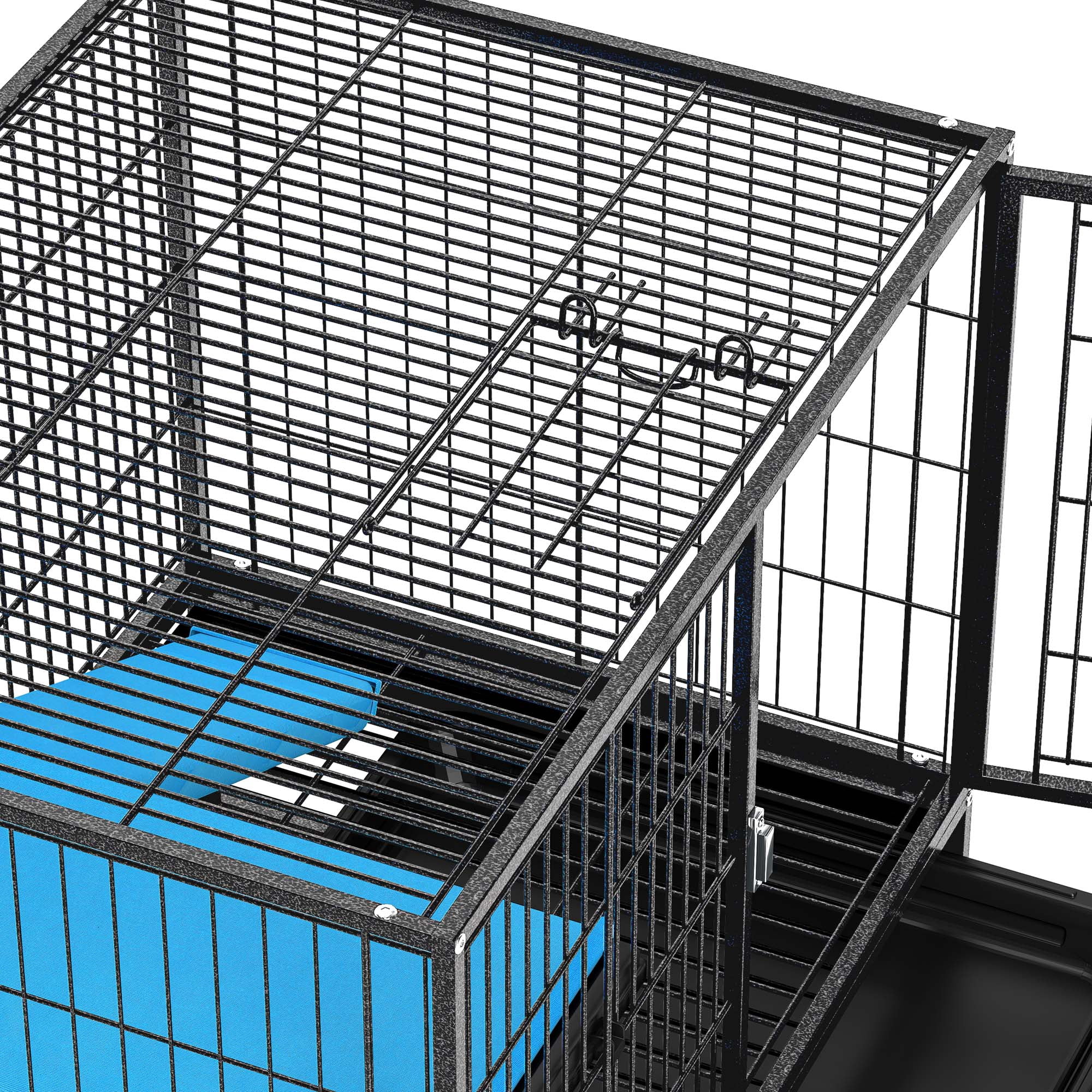 Uforic Small Animal Cage  with Platforms & stair,Indoor Metal 2-Tiers Animal Cage for Rabbits, Chinchillas and Hamsters,4 universal 360 °wheels,Black