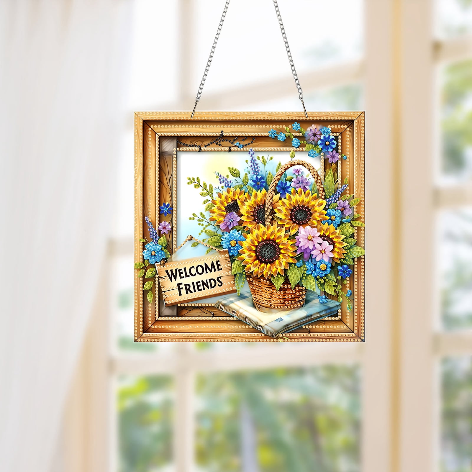 FLOPESN 2PCS  DIY Diamond Art Painting Creative,9.84*9.84in  Design, Acrylic Material Irregular Shape Home Decoration Pendant