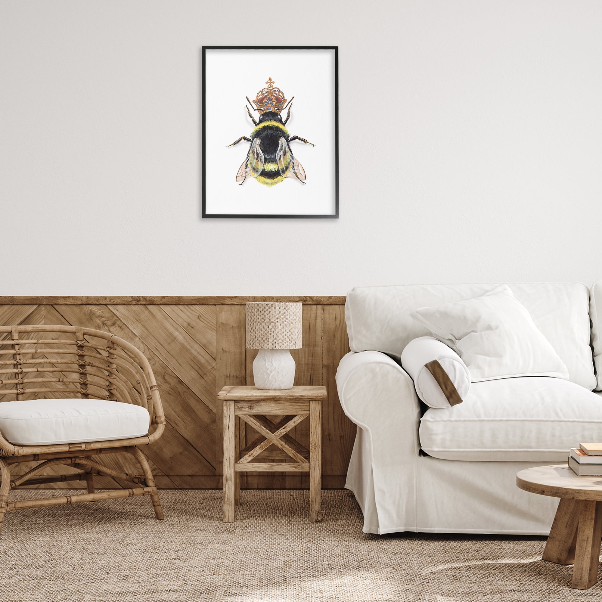 Stupell Industries Queen Bee with Crown Animals & Insects Painting Black Framed Art Print Wall Art, 24 x 30